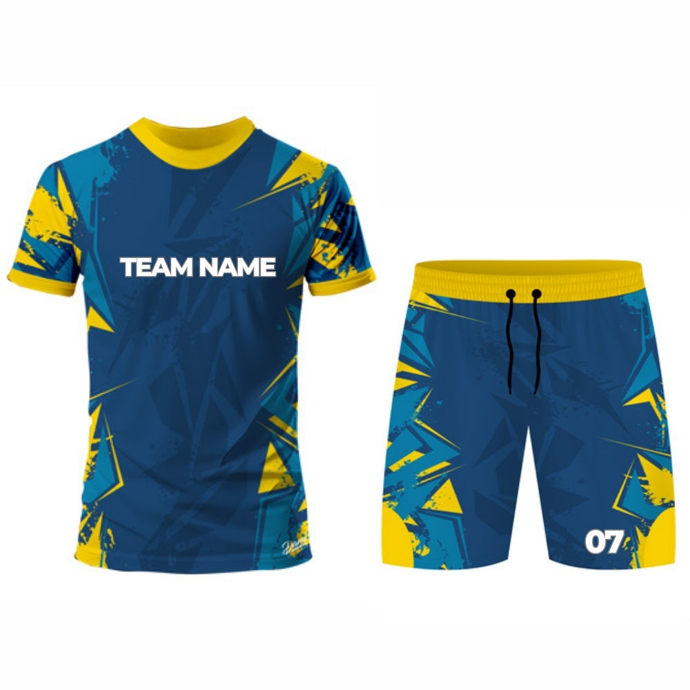 Blue and Yellow Hockey Jersey - Round Neck