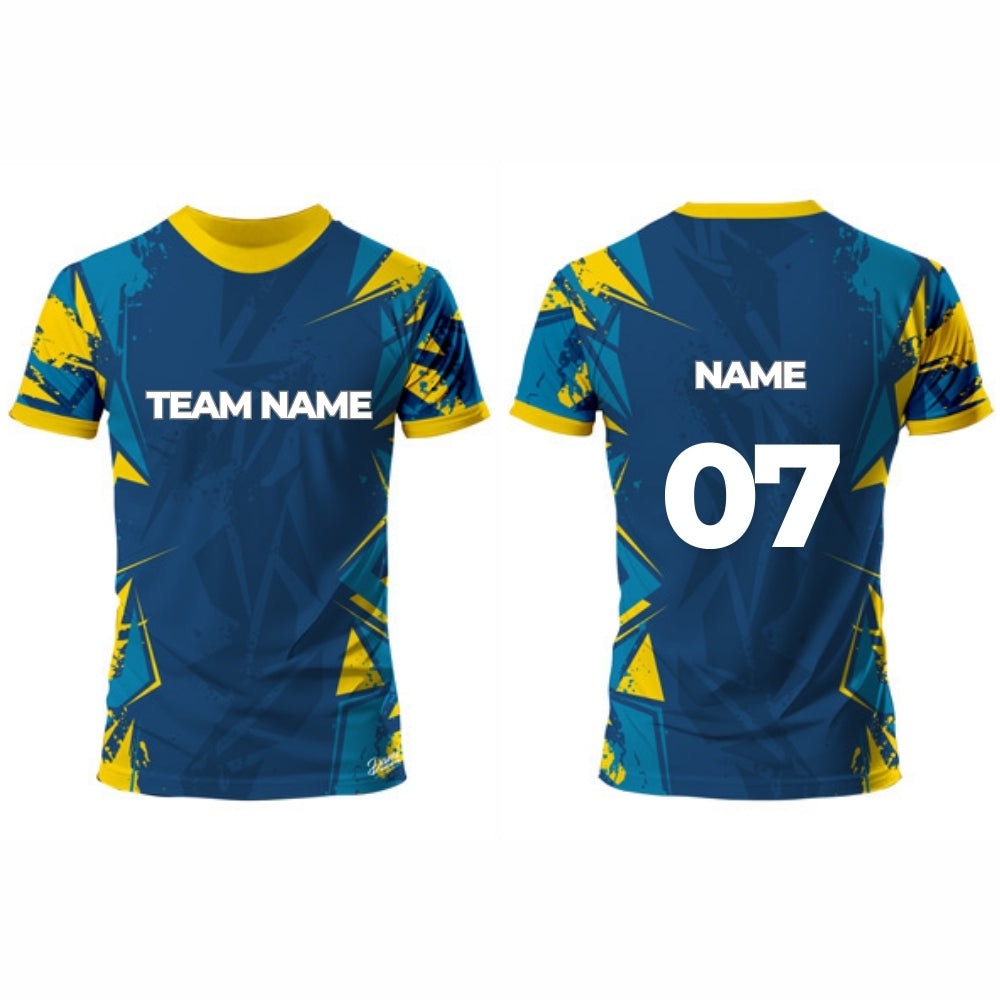 Blue and Yellow Hockey Jersey - Round Neck