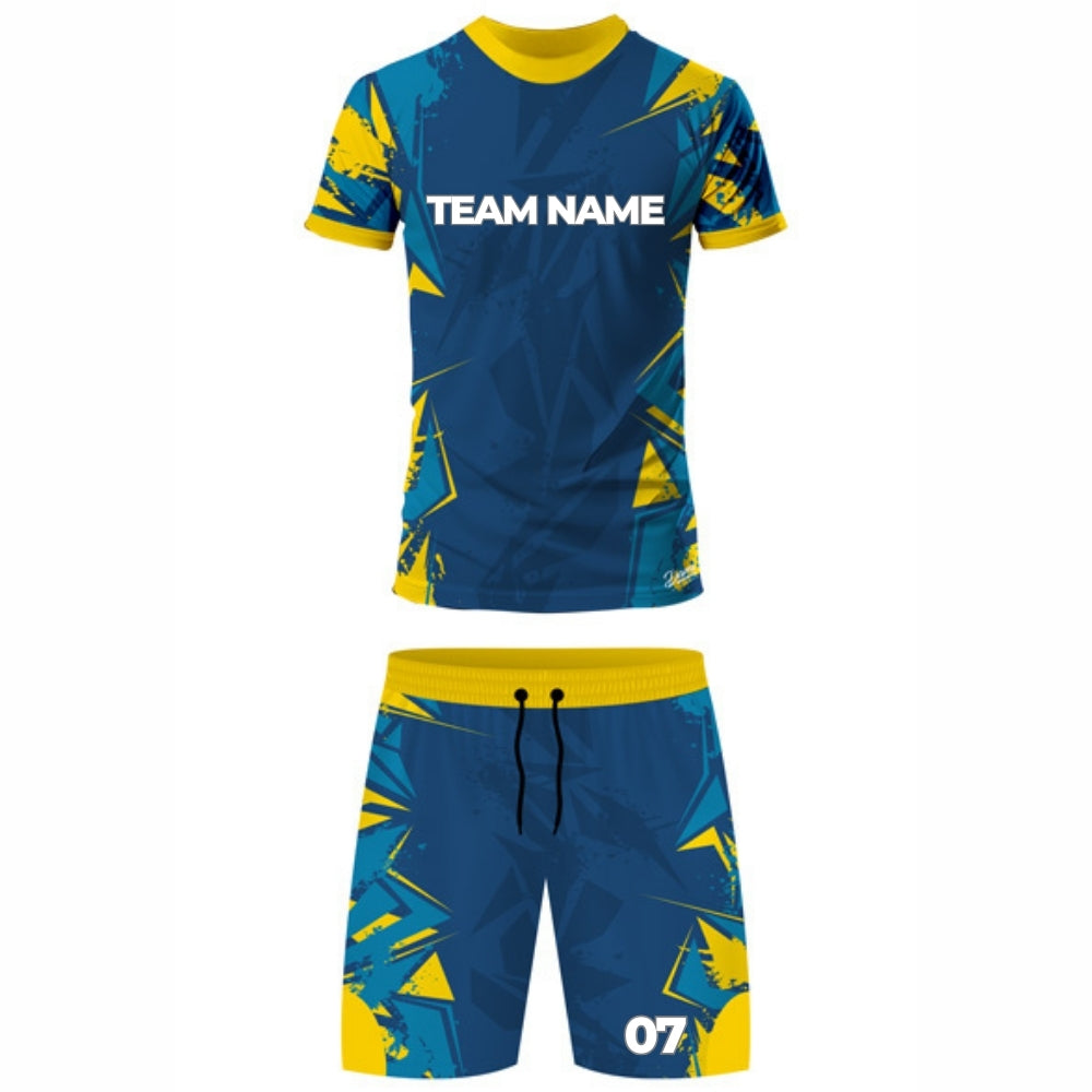 Blue and Yellow Hockey Jersey - Round Neck