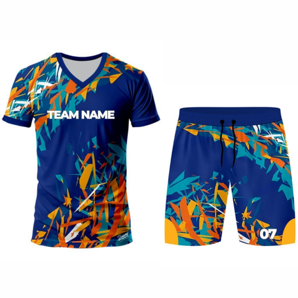 Blue Multicolour Kabaddi Jersey - V Neck